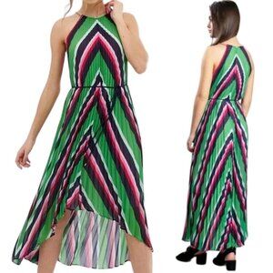 Ted Baker London Shannah Striped Pleated Hi Low Maxi Dress Women's 2 US 6 Party
